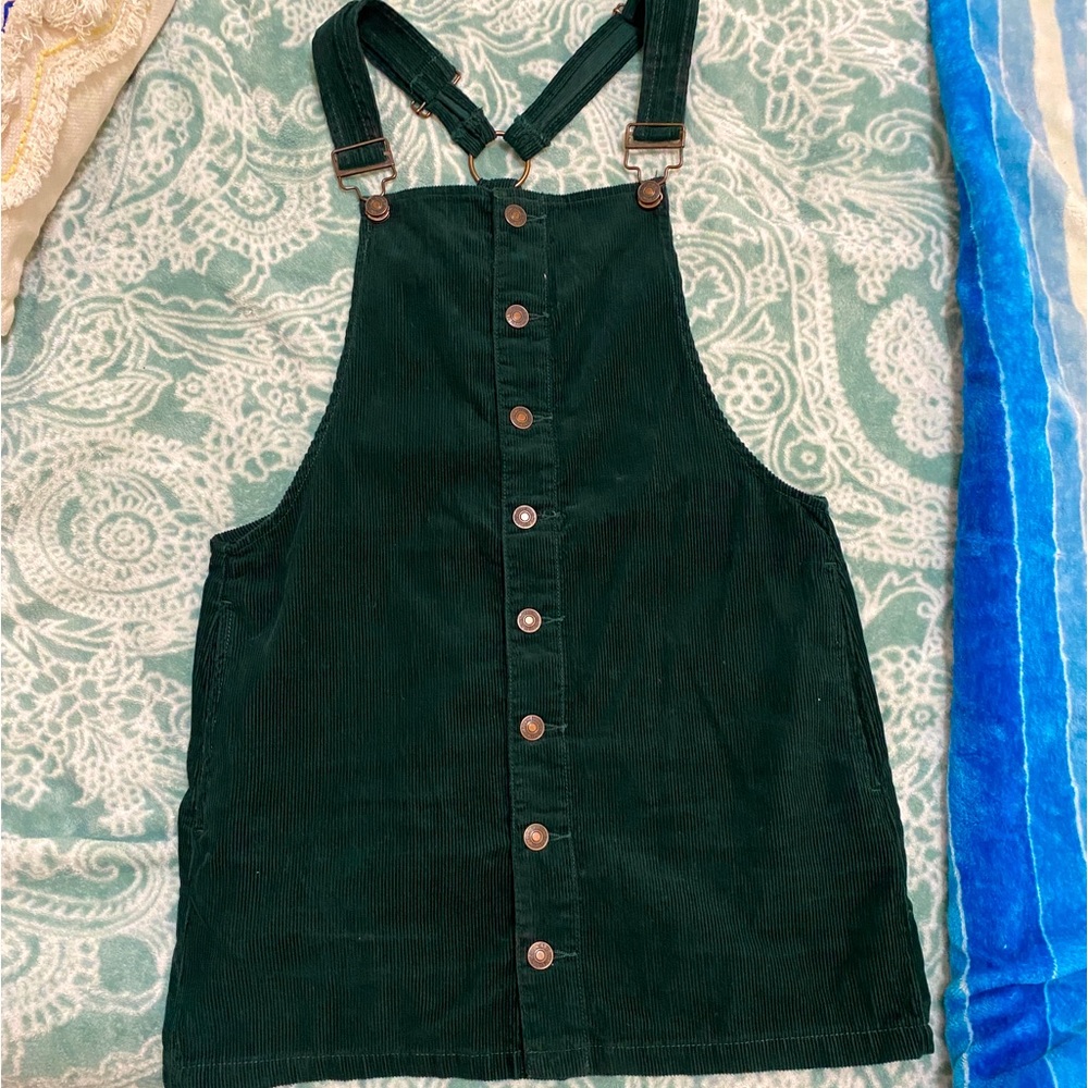 Forever 21 - Corduroy Green Overall Dress with Metal Clips - Size Small